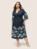 Bandana Print Knotted Overlap Collar Bell Sleeve Dress sold by Bloomchic