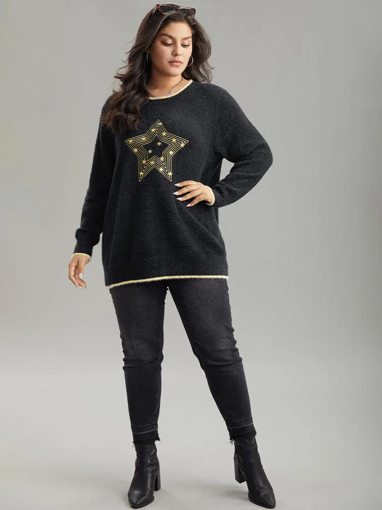 Star Embroidered Contrast Trim Pullover sold by Bloomchic product image thumbnail 5