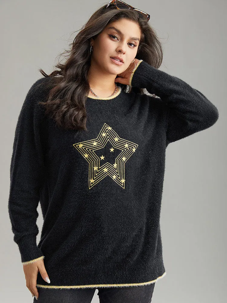 Star Embroidered Contrast Trim Pullover sold by Bloomchic product image thumbnail 2