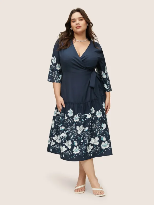 Bandana Print Knotted Overlap Collar Bell Sleeve Dress sold by Bloomchic