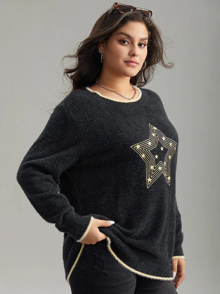 Star Embroidered Contrast Trim Pullover sold by Bloomchic product image thumbnail 4