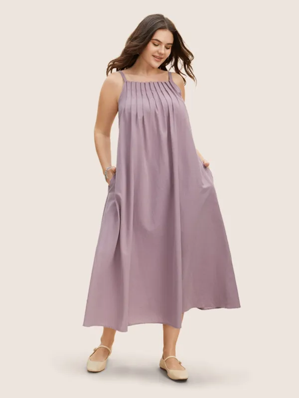 Cotton Plain Pleated Loose Fit Cami Dress sold by Bloomchic