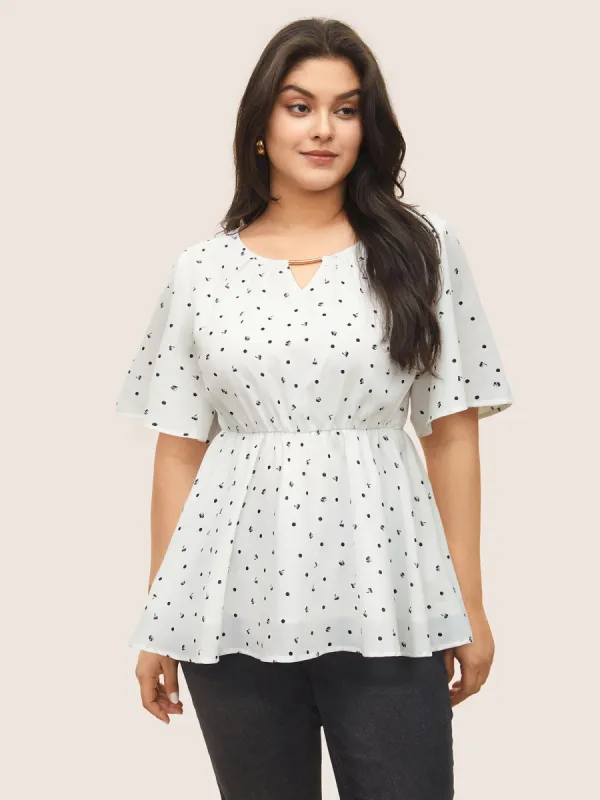 Keyhole Polka Dot Style Accents Ruffle Sleeve Blouse sold by Bloomchic