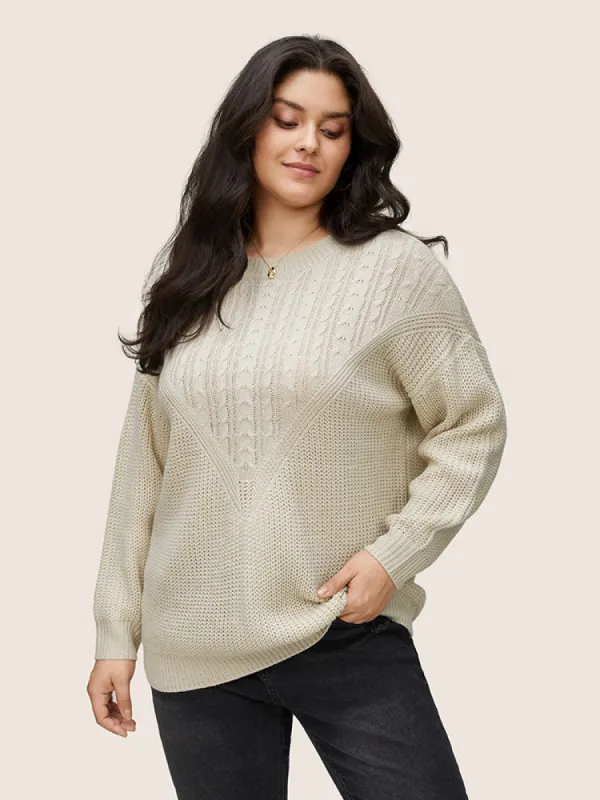 Cable Knit Drop Shoulder Crew Neck Pullover sold by Bloomchic