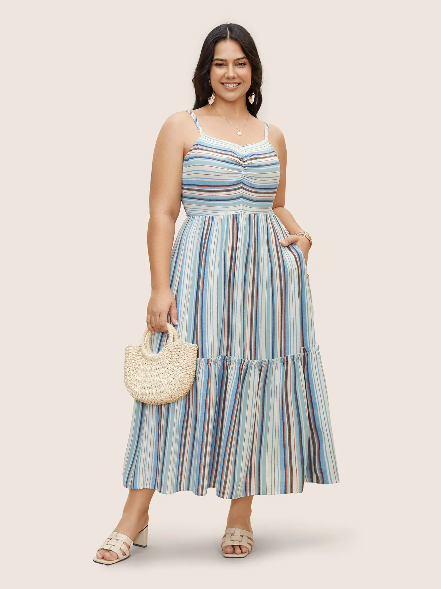 Striped Frill Trim Gathered Maxi Dress sold by Bloomchic product image thumbnail 2