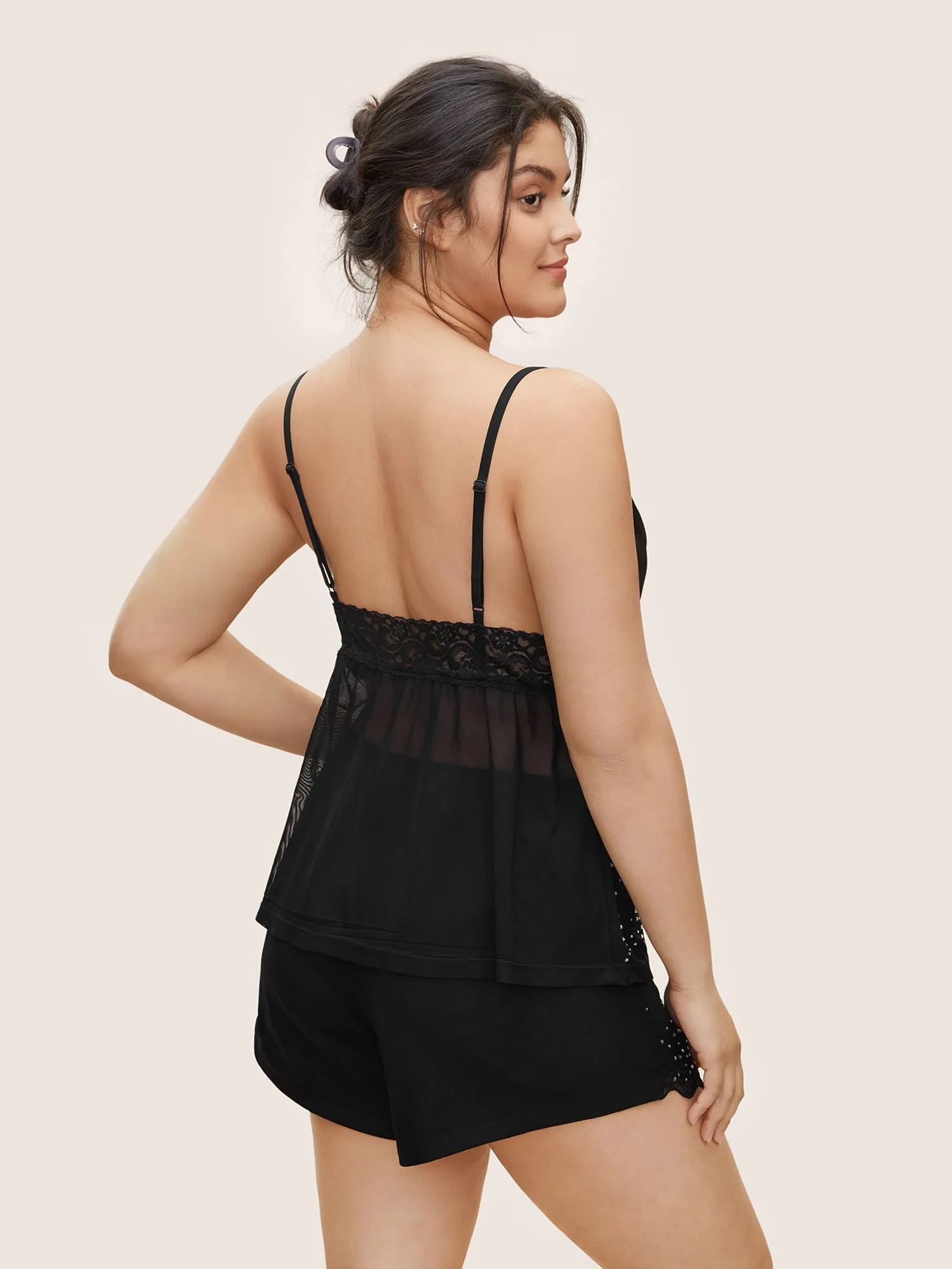 Plain Lace Patchwork Mesh Rhinestone Cami Sleep Top sold by Bloomchic product image thumbnail 3