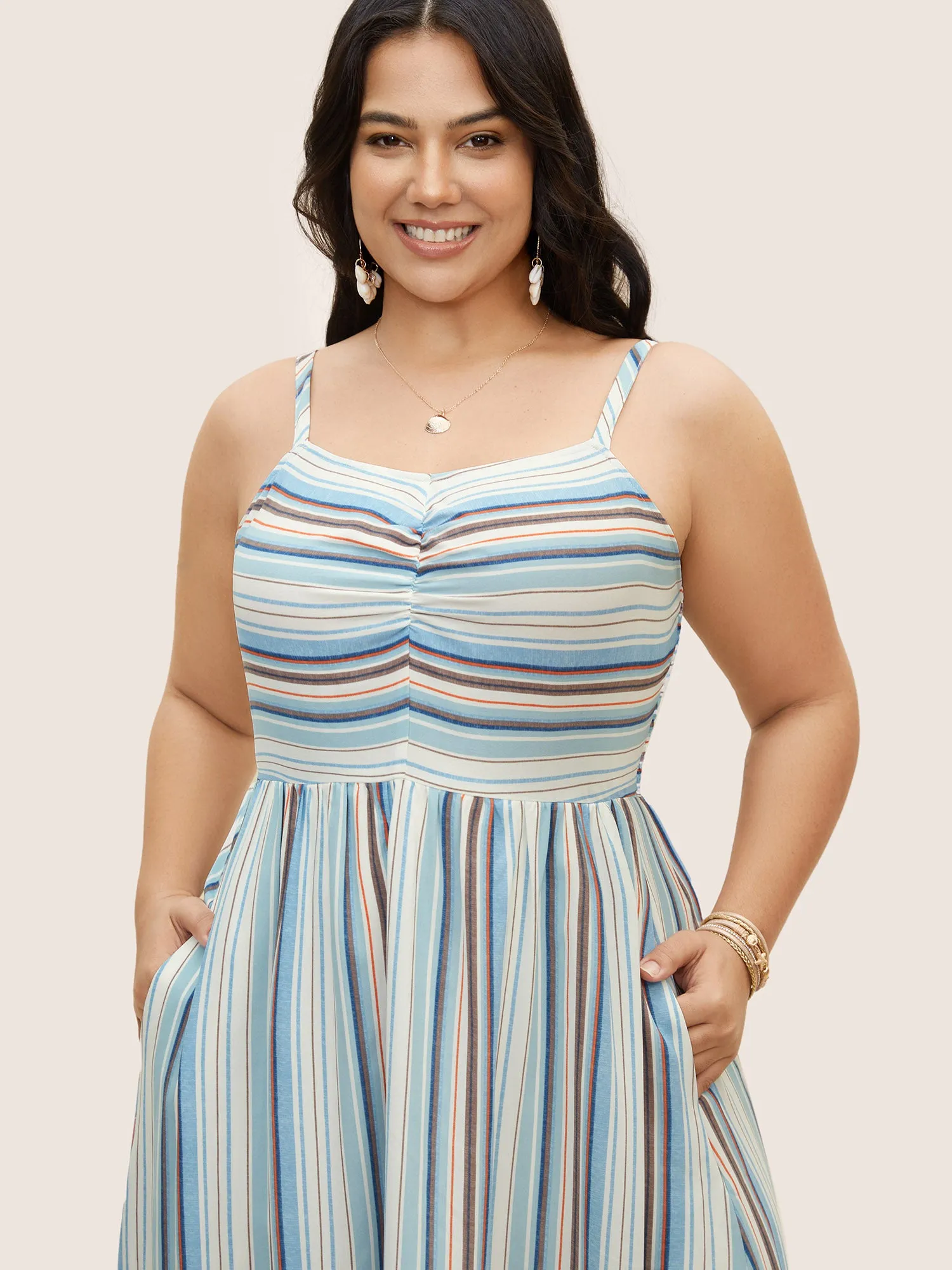 Striped Frill Trim Gathered Maxi Dress sold by Bloomchic product image thumbnail 4