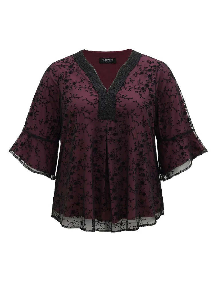 Crochet Lace Mesh Bell Sleeve Blouse sold by Bloomchic product image thumbnail 5