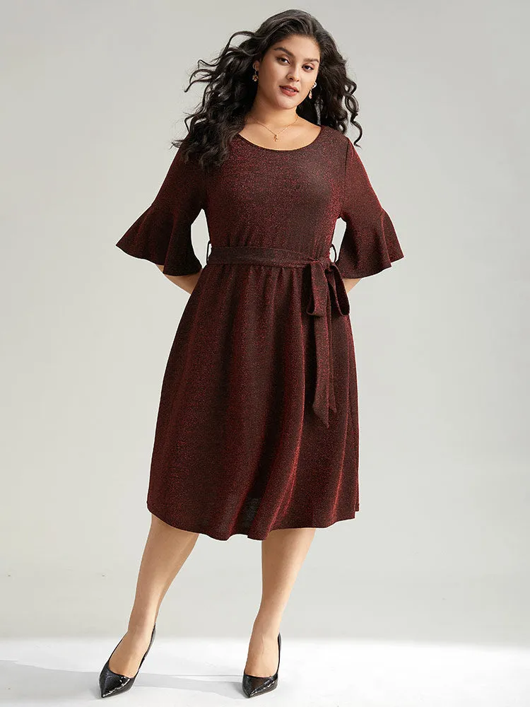Lurex Belted Flutter Sleeve Dress sold by Bloomchic product image thumbnail 5