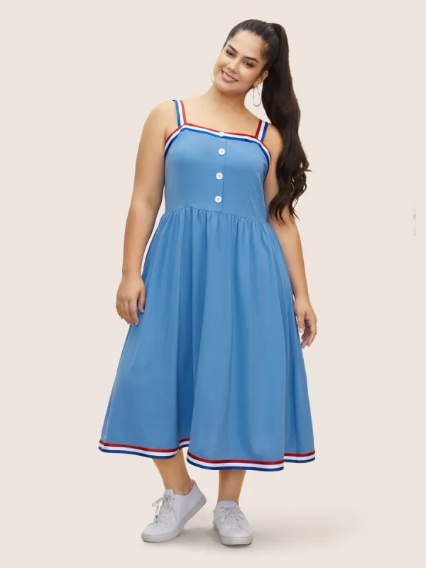 Contrast Webbing Button Detail Midi Dress sold by Bloomchic