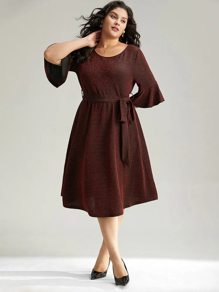 Lurex Belted Flutter Sleeve Dress sold by Bloomchic product image thumbnail 2