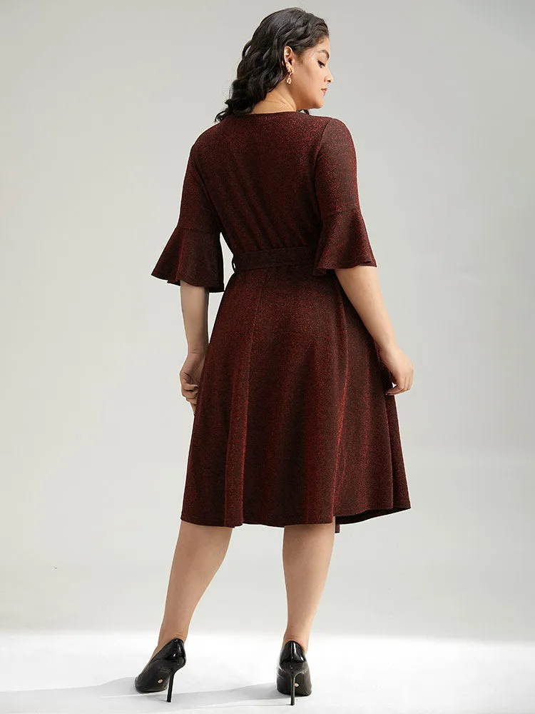 Lurex Belted Flutter Sleeve Dress sold by Bloomchic product image thumbnail 3