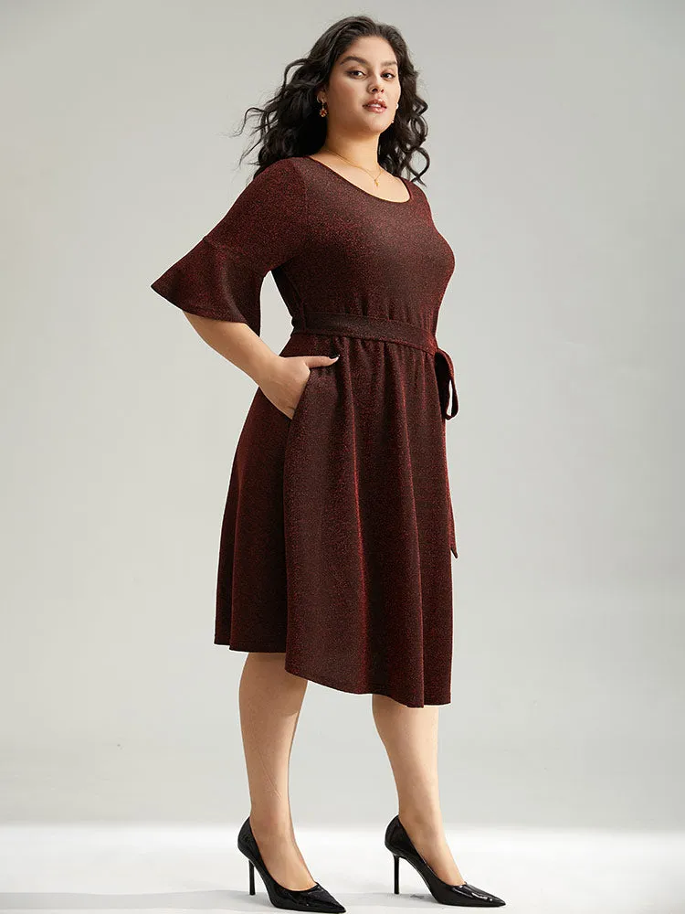 Lurex Belted Flutter Sleeve Dress sold by Bloomchic product image thumbnail 4