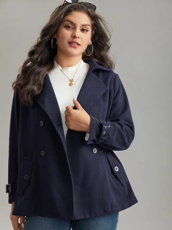 Solid Buckle Detail Cuffs Lapel Collar Coat sold by Bloomchic