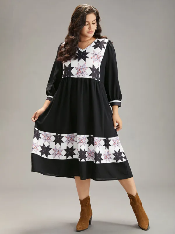 Geometric Colorblock Pocket Gathered Dress sold by Bloomchic