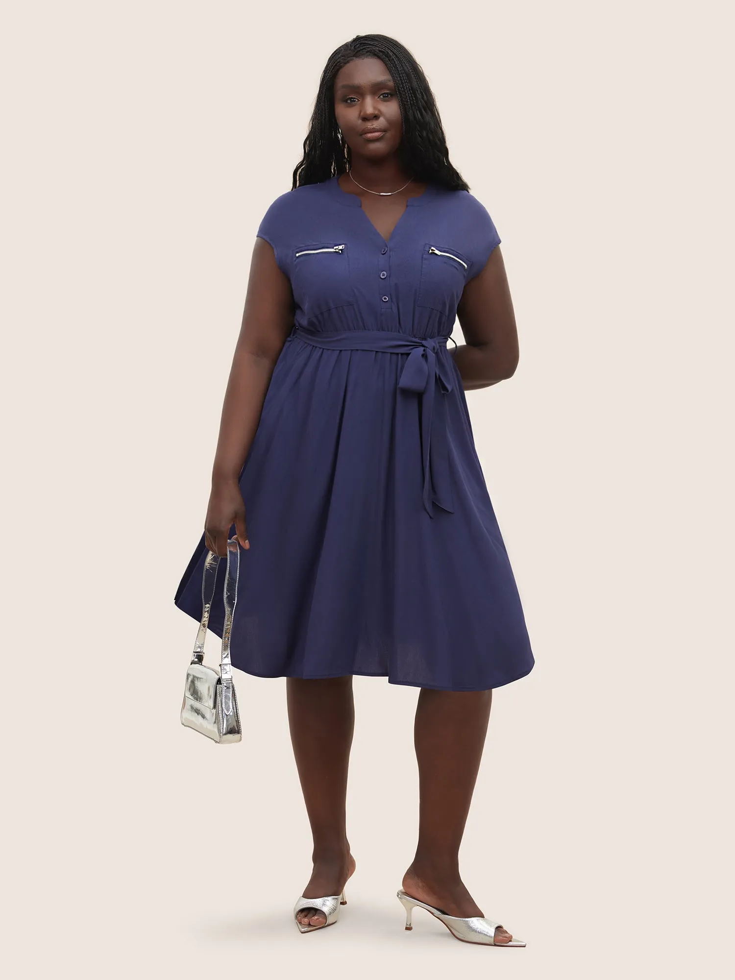 Supersoft Essentials Solid Belted Zipper Dress sold by Bloomchic