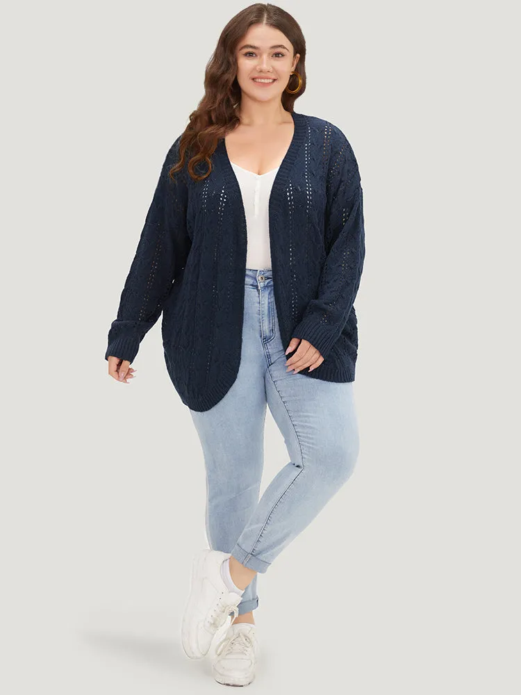 Plain Eyelet Curved Hem Drop Shoulder Cardigan sold by Bloomchic product image thumbnail 5