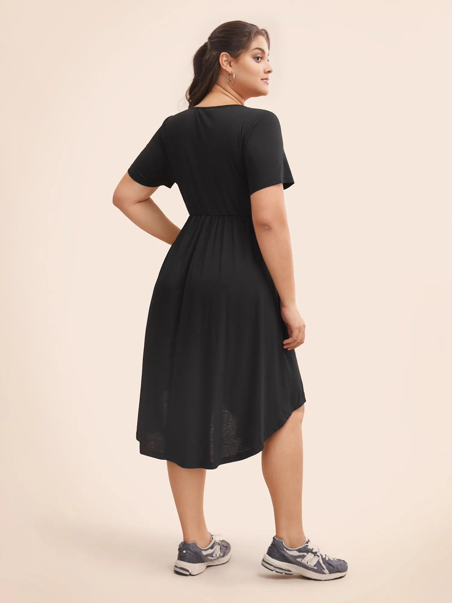 Solid Drawstring Ruched Curved Hem Dress sold by Bloomchic product image thumbnail 3