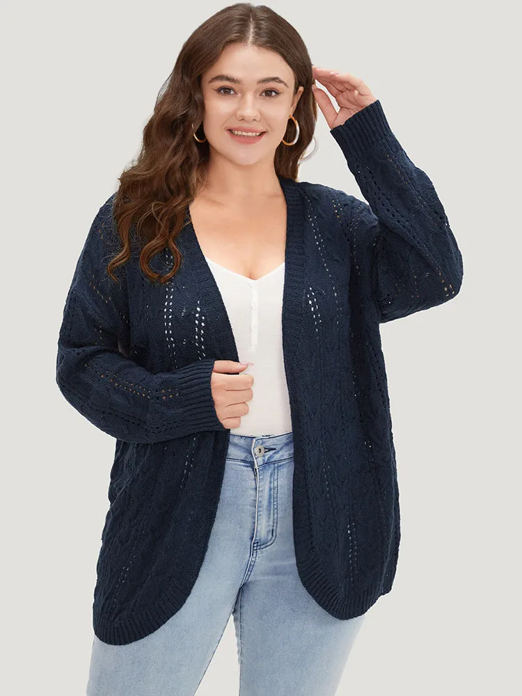 Plain Eyelet Curved Hem Drop Shoulder Cardigan sold by Bloomchic product image thumbnail 3