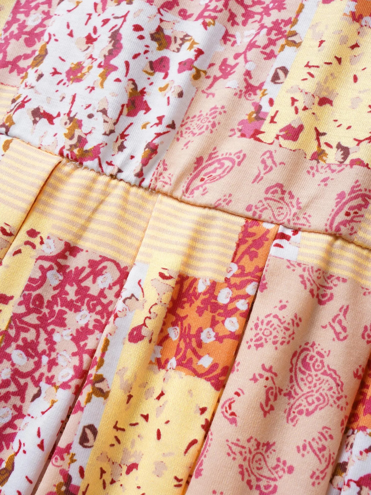 Square Neck Patchwork Floral Pleated Dress sold by Bloomchic product image thumbnail 5