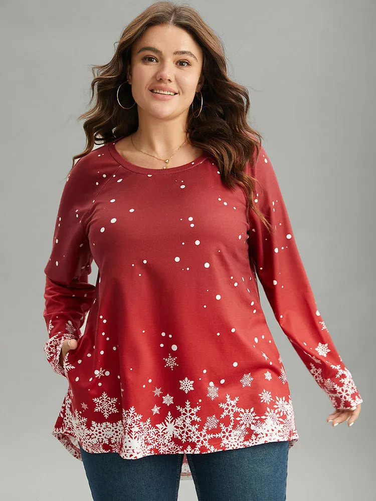Christmas Snowflake Raglan Sleeve High Low Hem T-shirt sold by Bloomchic product image thumbnail 5