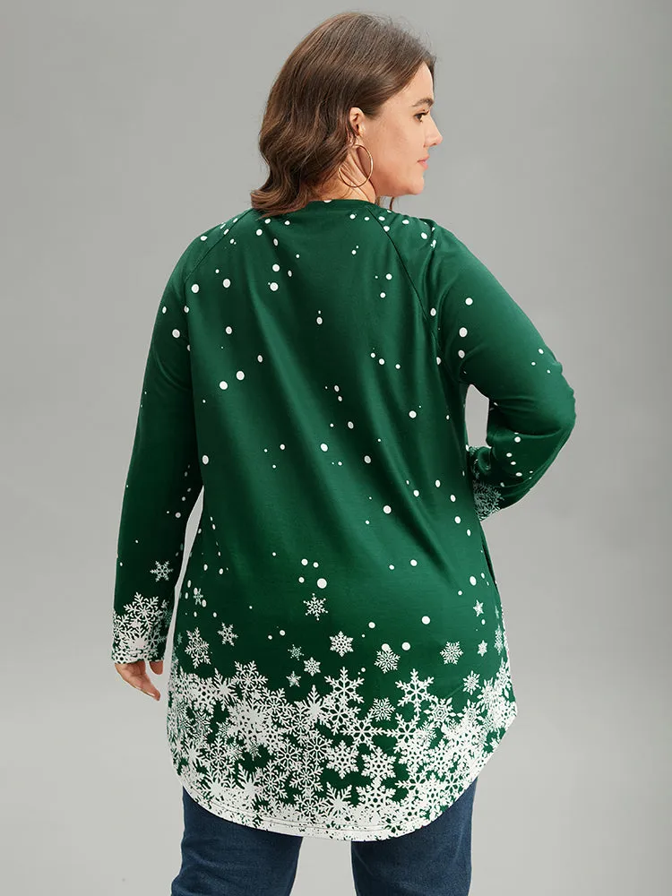 Christmas Snowflake Raglan Sleeve High Low Hem T-shirt sold by Bloomchic product image thumbnail 2