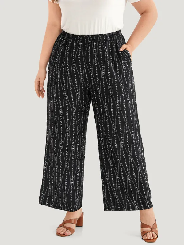 Striped Ditsy Floral Elastic Waist Pants sold by Bloomchic