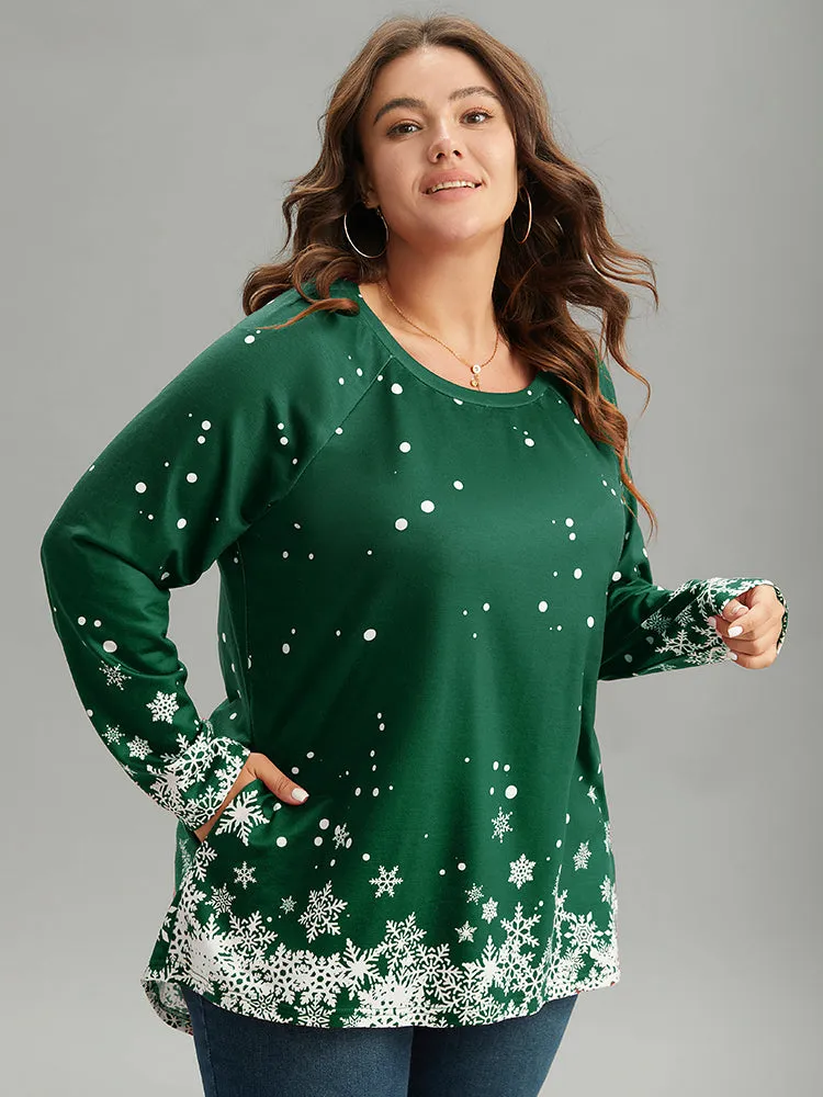 Christmas Snowflake Raglan Sleeve High Low Hem T-shirt sold by Bloomchic product image thumbnail 3