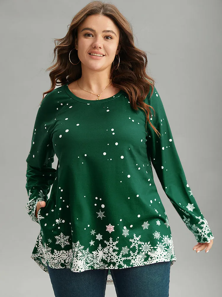 Christmas Snowflake Raglan Sleeve High Low Hem T-shirt sold by Bloomchic