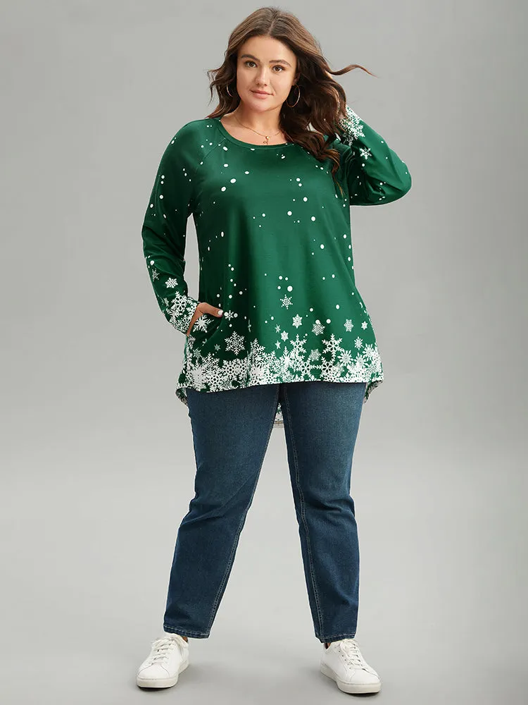 Christmas Snowflake Raglan Sleeve High Low Hem T-shirt sold by Bloomchic product image thumbnail 4