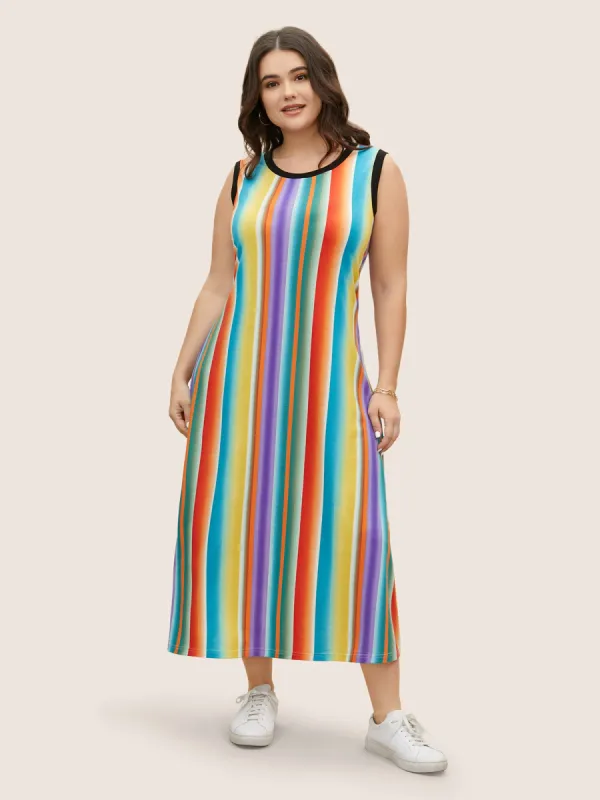 Colorful Striped Retro Tank Pocket Dress sold by Bloomchic