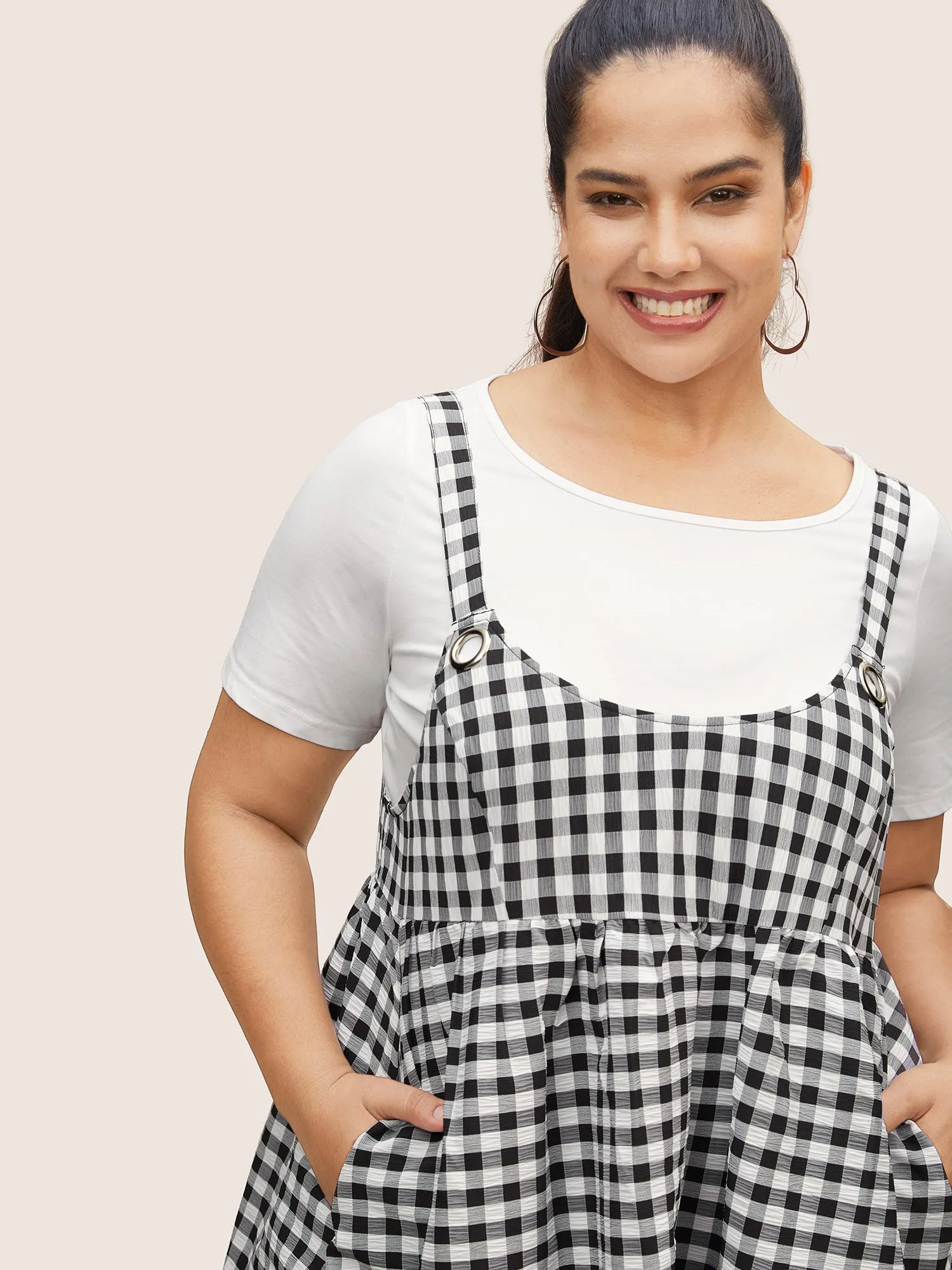 Round Neck Gingham Adjustable Straps Dress sold by Bloomchic product image thumbnail 4