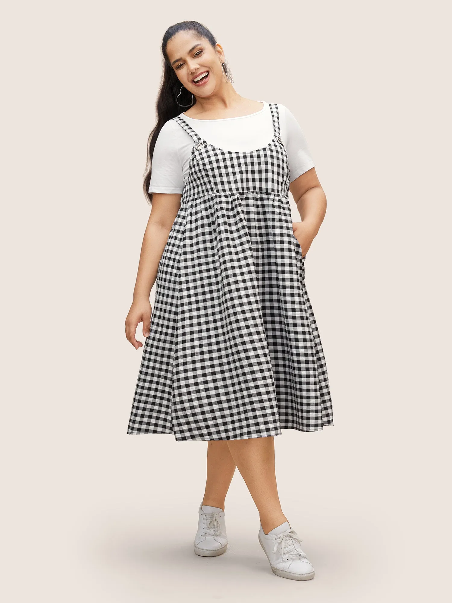 Round Neck Gingham Adjustable Straps Dress sold by Bloomchic product image thumbnail 2