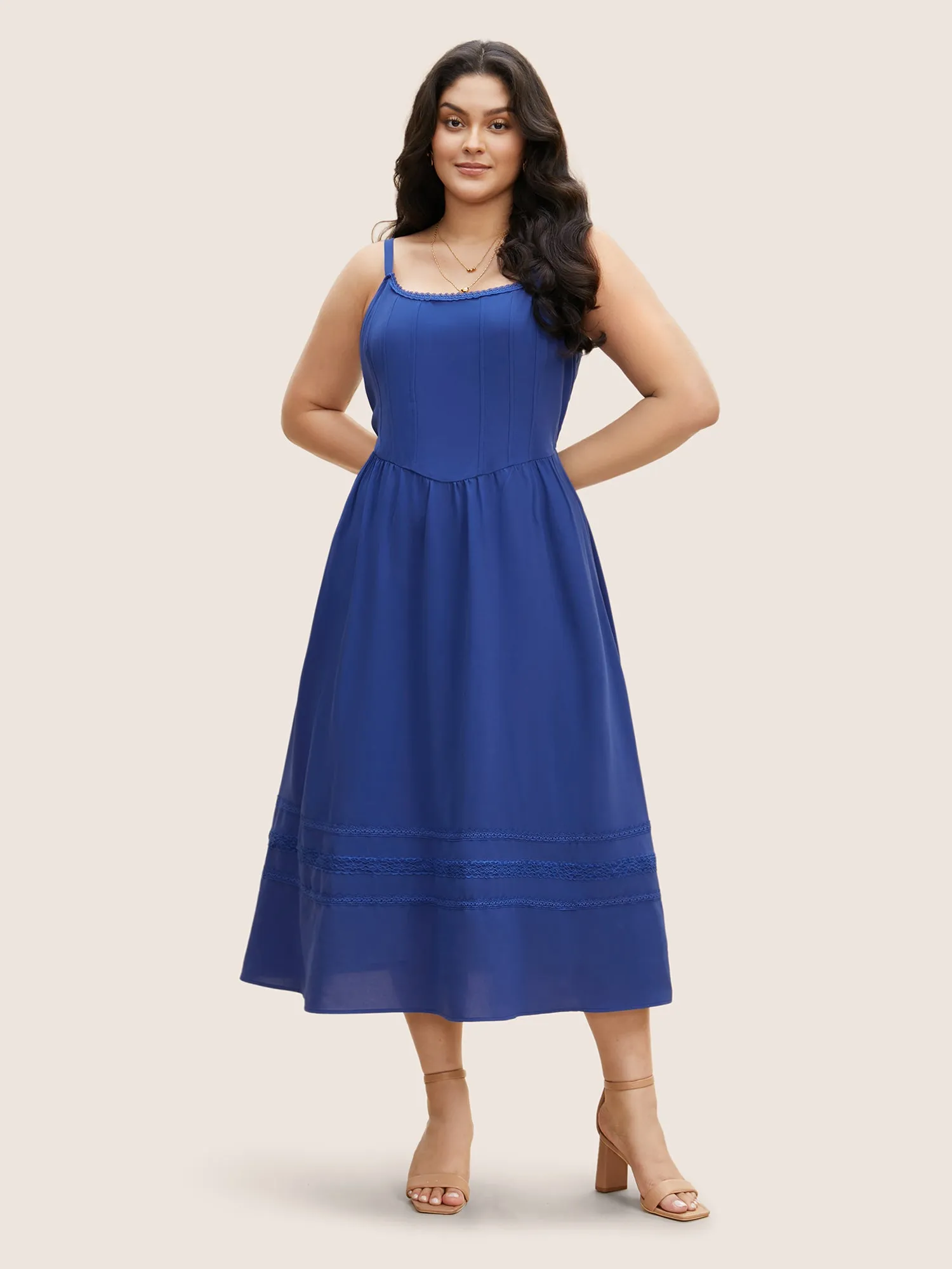 Plain Guipure Lace Cami Midi Dress sold by Bloomchic product image thumbnail 3