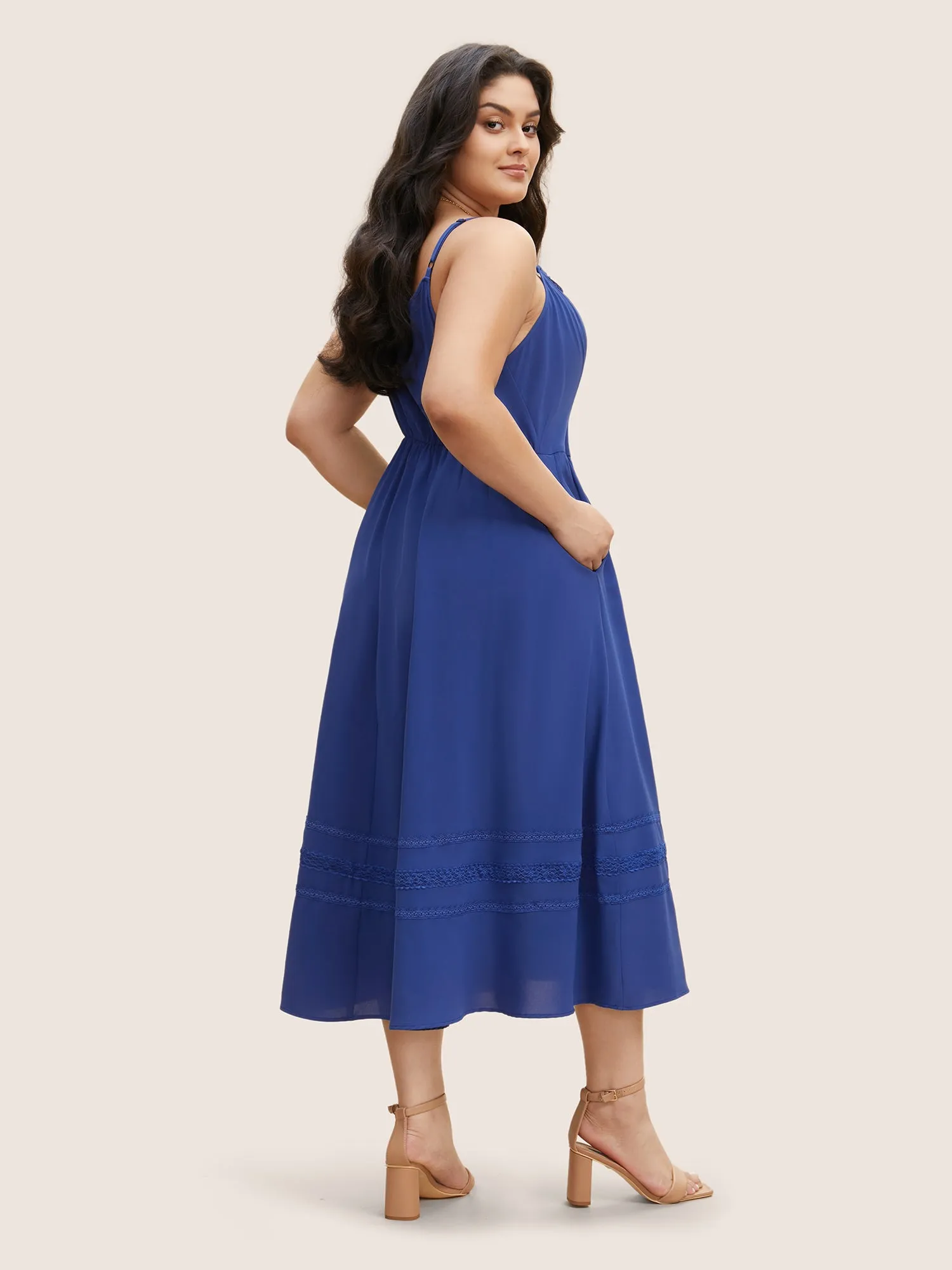 Plain Guipure Lace Cami Midi Dress sold by Bloomchic product image thumbnail 4