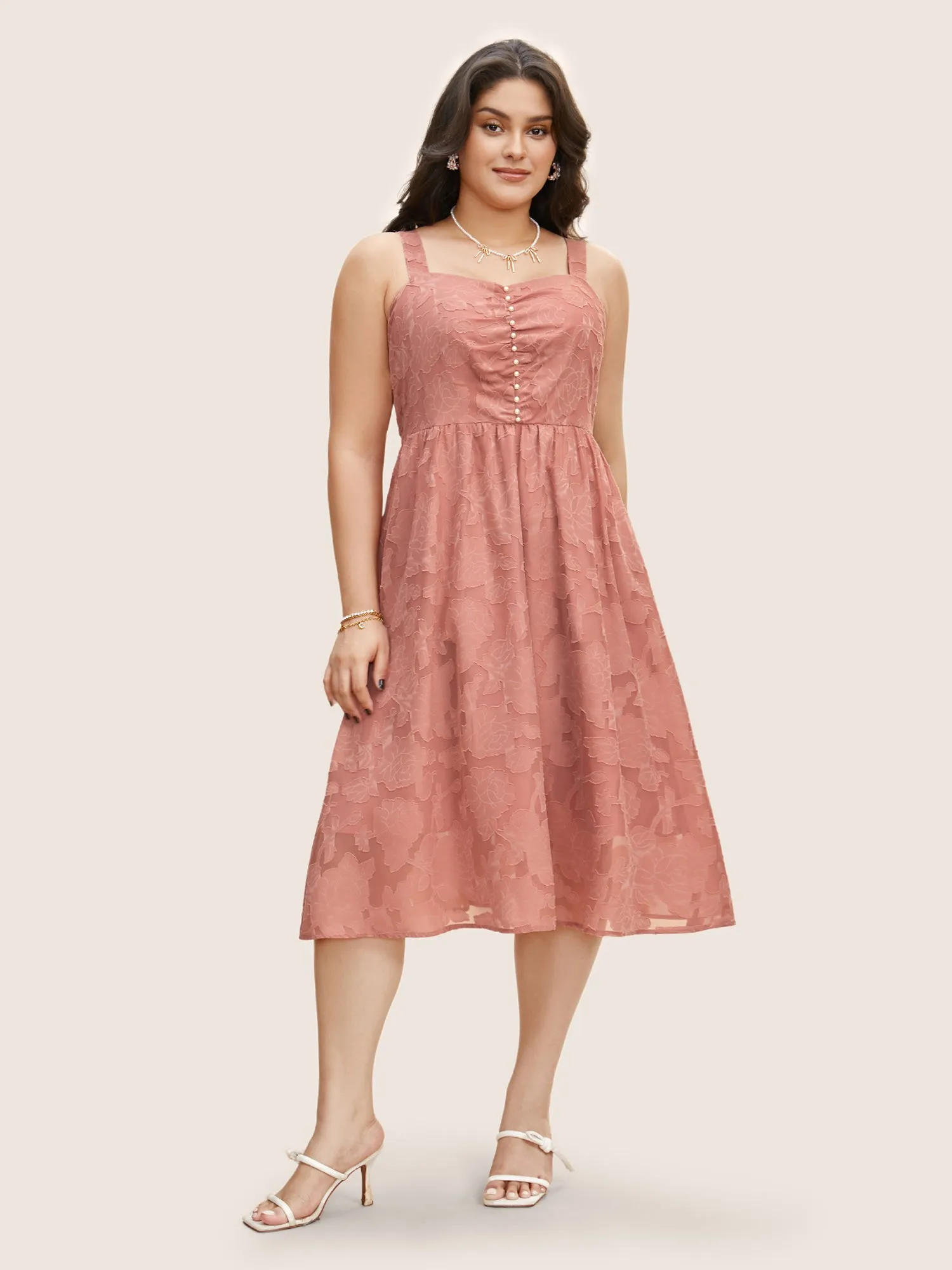 Textured Mesh Pearl Beaded Ruched Pocket Dress sold by Bloomchic product image thumbnail 2