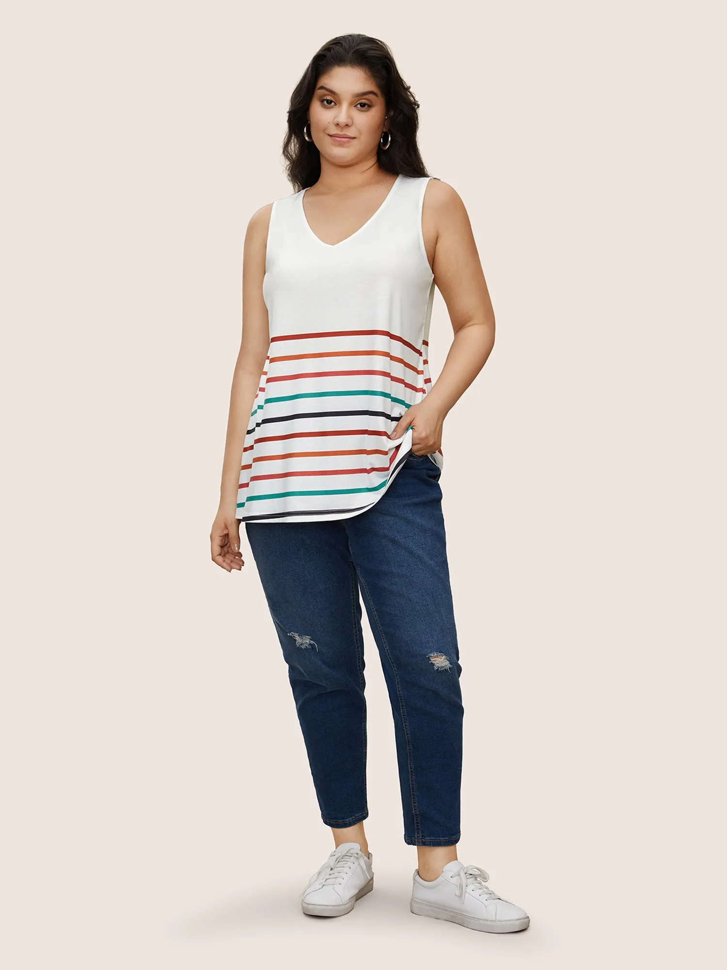 Colored Striped V Neck Tank Top sold by Bloomchic product image thumbnail 2