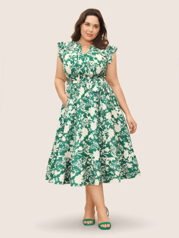 Silhouette Floral Print Ruffle Cap Sleeve Dress sold by Bloomchic