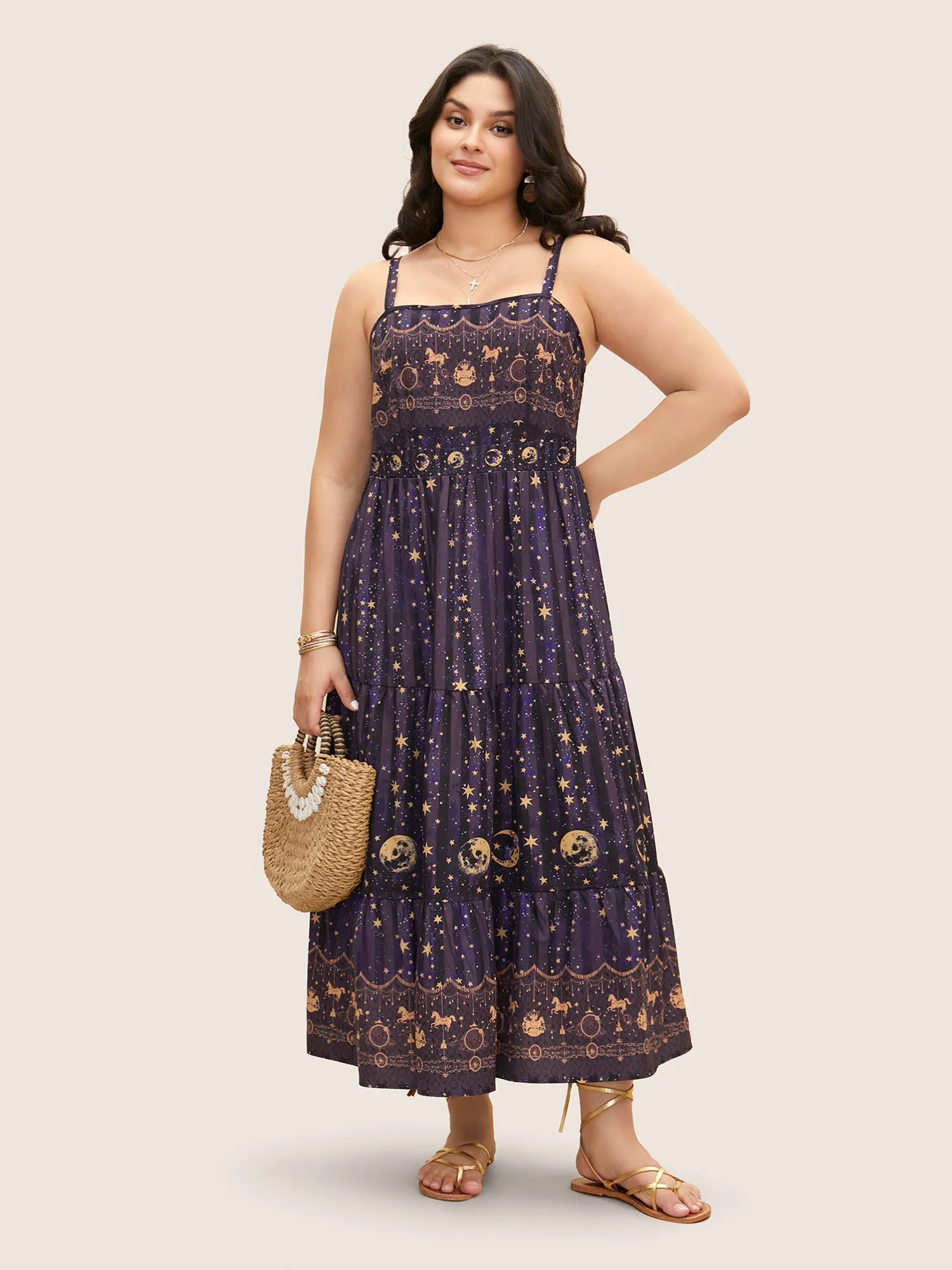 Star & Moon Print Elastic Waist Maxi Cami Dress sold by Bloomchic product image thumbnail 3