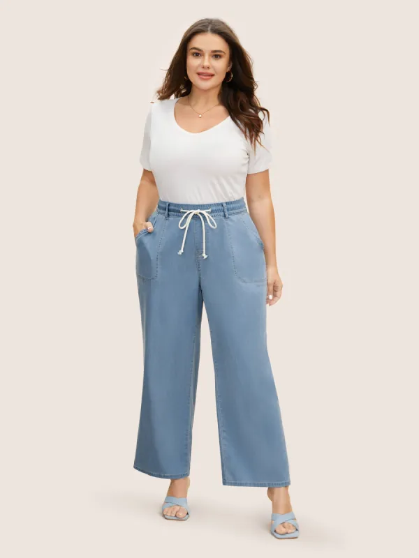 Light Wash Drawstring Elastic Waist Wide Leg Jeans sold by Bloomchic