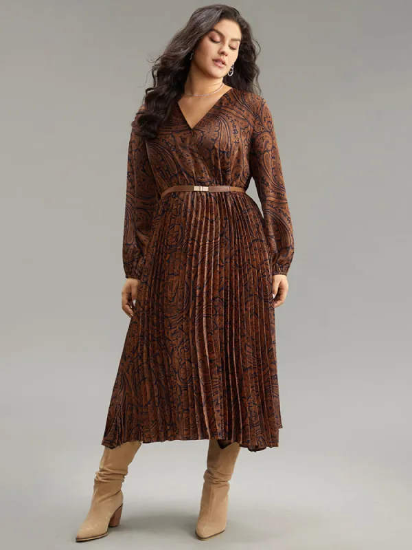 Boho Print Pleated Elastic Waist Wrap Dress sold by Bloomchic
