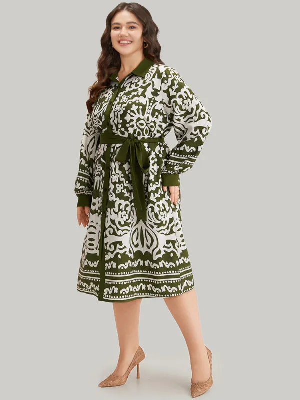 Boho Print Pocket Button Through Belted Contrast Dress sold by Bloomchic