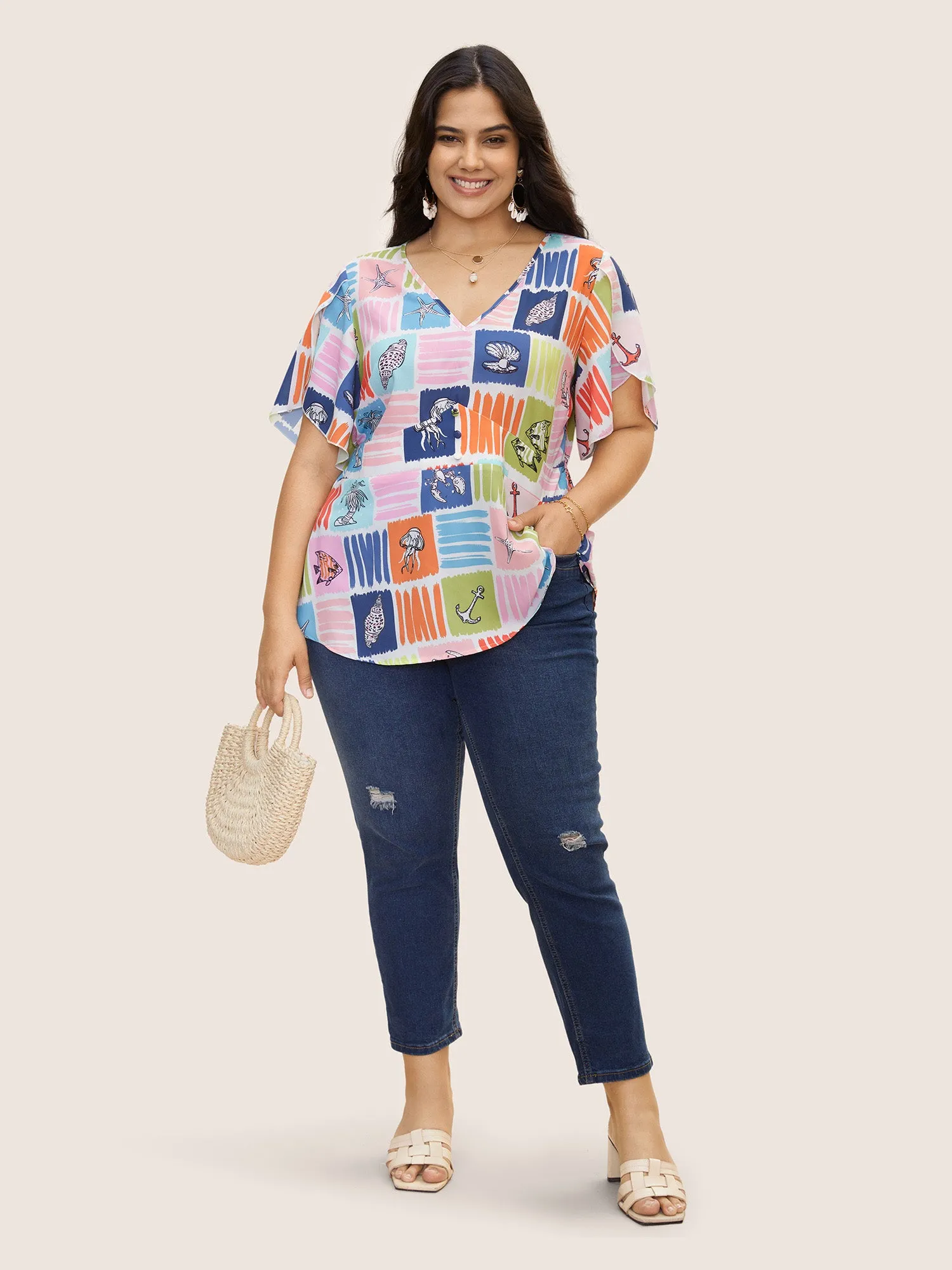 Marine Elements Contrast Petal Sleeve Blouse sold by Bloomchic product image thumbnail 4