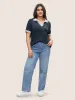 Striped Patchwork Polo Neck Rib Knit T-shirt sold by Bloomchic