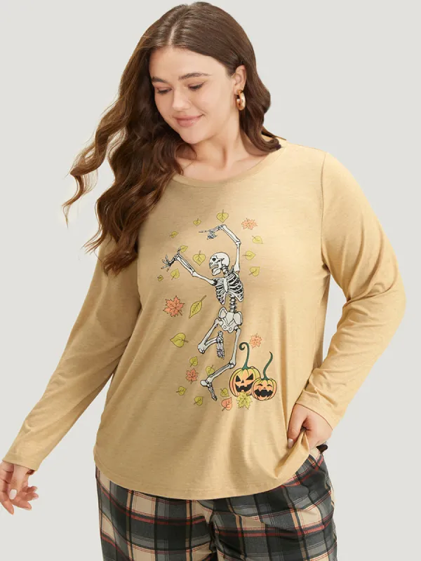 Halloween Skull & Pumpkin Print Sleep Top sold by Bloomchic