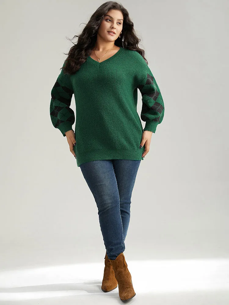 Anti-Pilling Plaid Contrast V Neck Elastic Cuffs Pullover sold by Bloomchic product image thumbnail 4