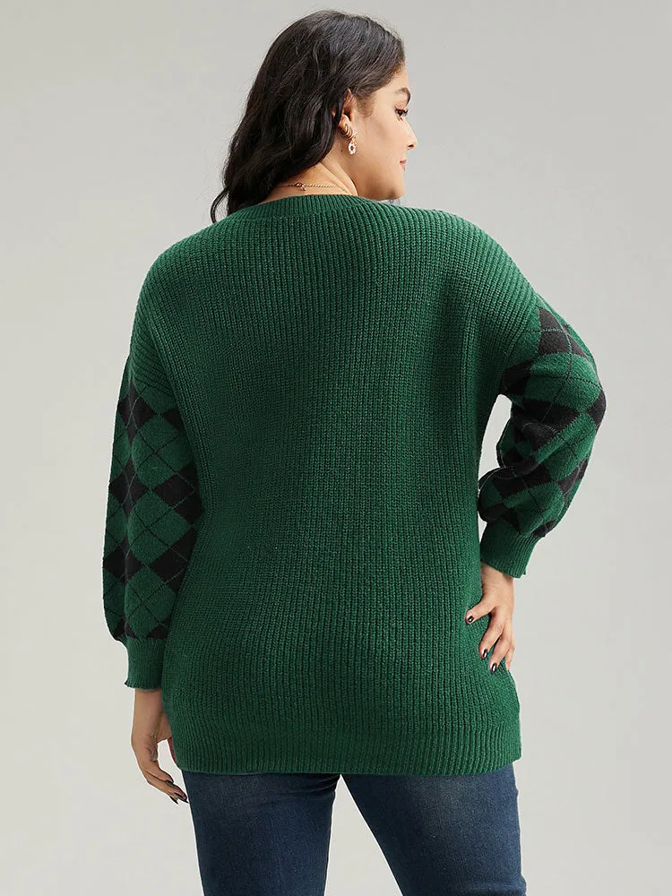 Anti-Pilling Plaid Contrast V Neck Elastic Cuffs Pullover sold by Bloomchic product image thumbnail 2