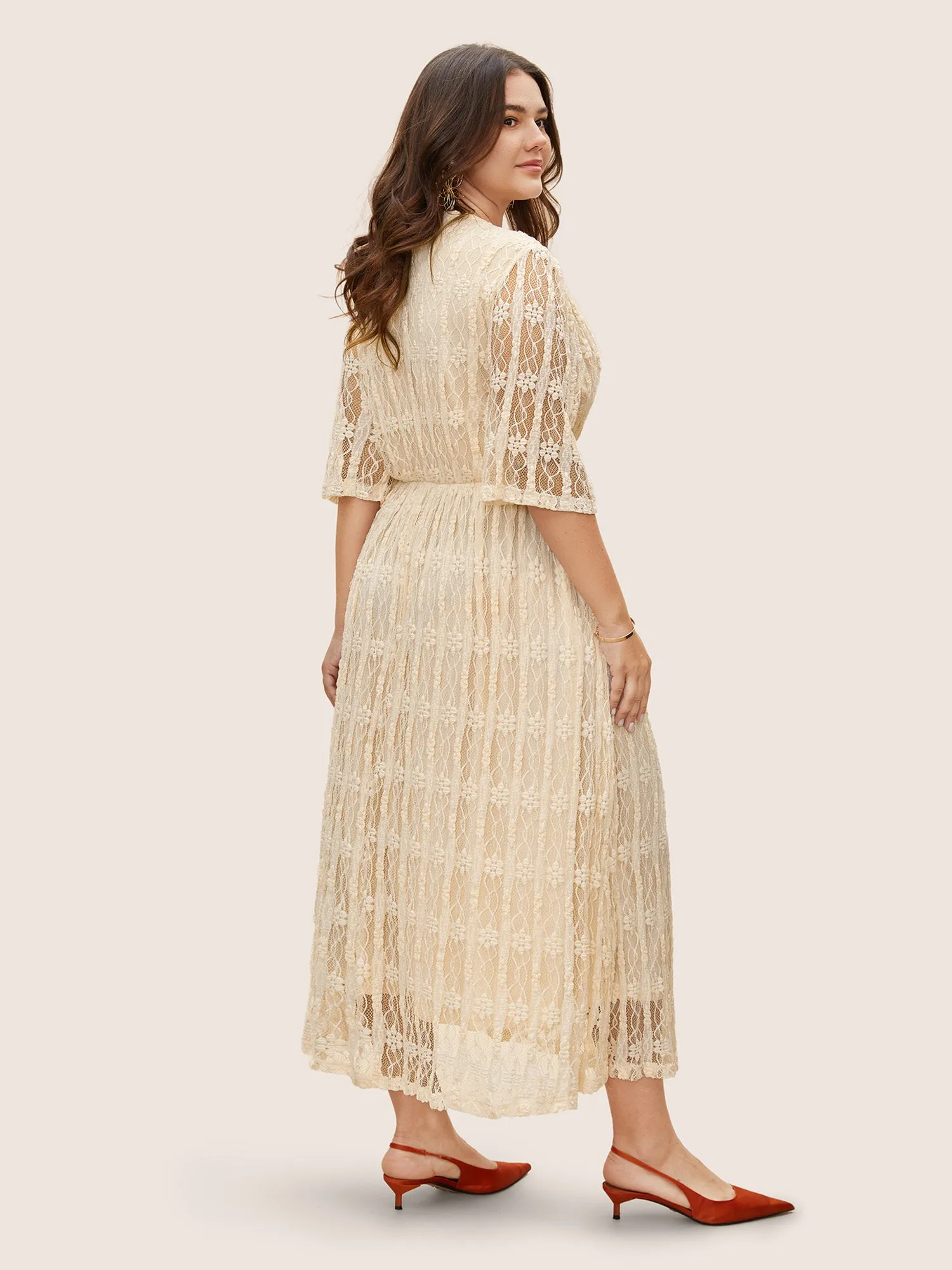 Solid Overlap Collar Lace Panel Dress sold by Bloomchic product image thumbnail 4