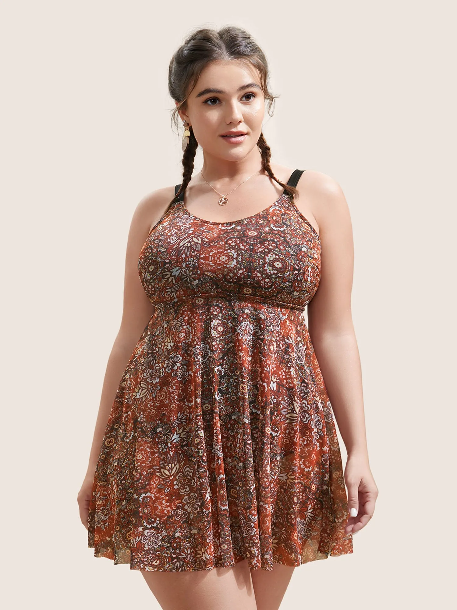 Bandana Print Adjustable Straps Mesh Swim Dress sold by Bloomchic product image thumbnail 3