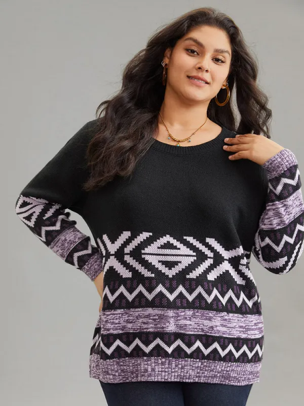 Bandana Jacquard Heather Patchwork Pullover sold by Bloomchic